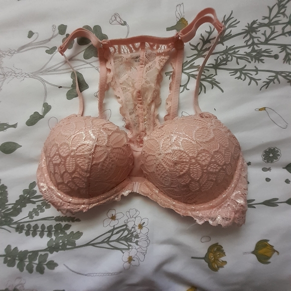 ❤ Peach Pink And Gold Foil VS PINK Date Bra 32C - Picture 3 of 9